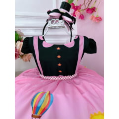 Vestido Infantil Rosa Circo C/ Cinto Pérolas