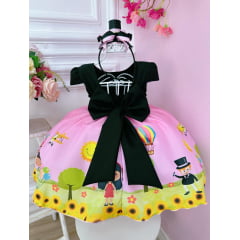 Vestido Infantil Rosa Circo C/ Cinto Pérolas