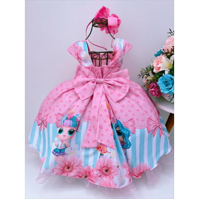 Vestido Infantil Rosa Lol Coração Cinto Pérolas S/ Máscara