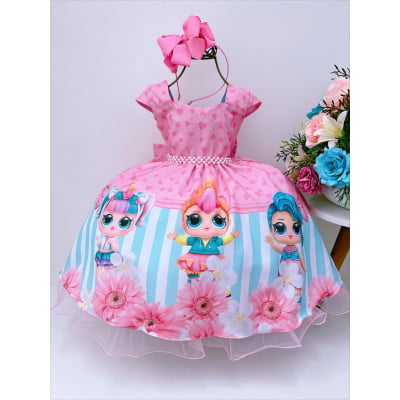 Vestido Infantil Rosa Lol Coração Cinto Pérolas S/ Máscara