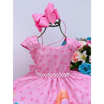 Vestido Infantil Rosa Lol Coração Cinto Pérolas S/ Máscara