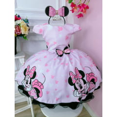 Vestido Infantil Rosa da Minnie C/ Aplique de Laço e Strass