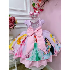 Vestido Infantil Rosa das Princesas Busto C/ Strass Luxo