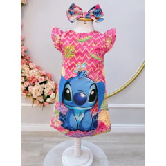 Vestido Infantil Rosa Lilo e Stitch Luxo Festas