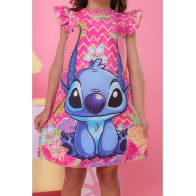 Vestido Infantil Rosa Lilo e Stitch Luxo Festas