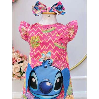 Vestido Infantil Rosa Lilo e Stitch Luxo Festas