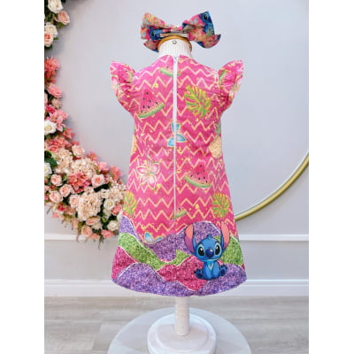 Vestido Infantil Rosa Lilo e Stitch Luxo Festas