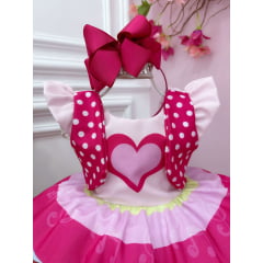 Vestido Infantil Rosa Pink Coração Luxo