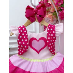 Vestido Infantil Rosa Pink Coração Luxo