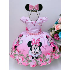 Vestido Infantil Rosa C/ Laço Pérolas Luxo