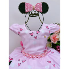 Vestido Infantil Rosa C/ Laço Pérolas Luxo