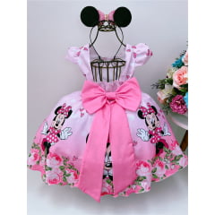Vestido Infantil Rosa C/ Laço Pérolas Luxo