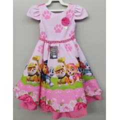Vestido Infantil Rosa Patrulha Canina Barrado Chiclete