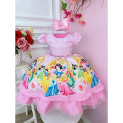 Vestido Infantil Rosa Princesas da Disney C/ Cinto Pérolas