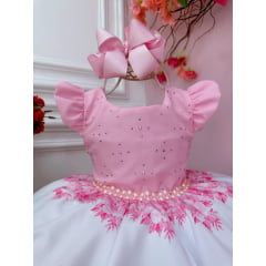Vestido Infantil Rosa Princesas da Disney Cinto de Pérolas