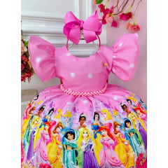 Vestido Infantil Rosa Princesas Disney Festas C/ Pérolas