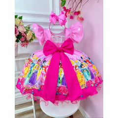 Vestido Infantil Rosa Princesas Disney Festas C/ Pérolas