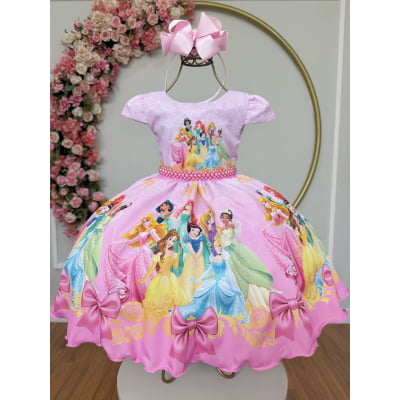 Vestido Infantil Rosa Princesas Festas e Luxo
