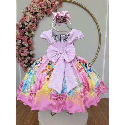 Vestido Infantil Rosa Princesas Festas e Luxo