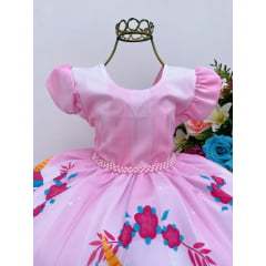 Vestido Infantil Rosa Unicórnio Cinto Pérolas Luxo Princesas