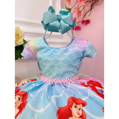 Vestido Infantil Sereia Ariel Busto Degradê Colorido Festas