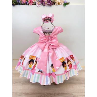 Vestido Infantil Três Palavrinhas C/ Cinto de Pérolas Rosa