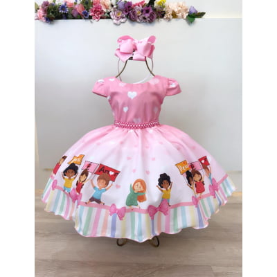 Vestido Infantil Três Palavrinhas C/ Cinto de Pérolas Rosa