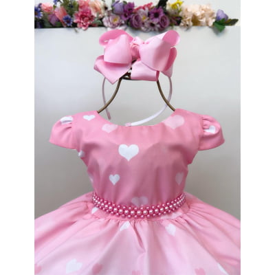 Vestido Infantil Três Palavrinhas C/ Cinto de Pérolas Rosa