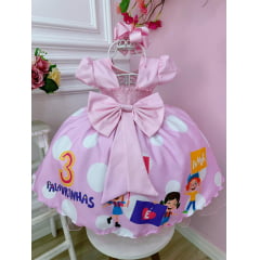 Vestido Infantil Três Palavrinhas Rosa C/ Cinto de Pérolas