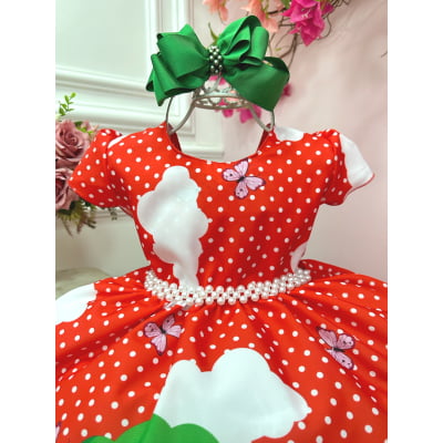 Vestido Infantil Turma da Mônica Vermelho Bolinhas Festas