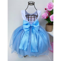 Vestido Infantil Unicórnio Branco e Azul Luxo Princesas