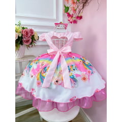 Vestido Infantil Unicórnio Rosa e Acompanha a Tiara Festas