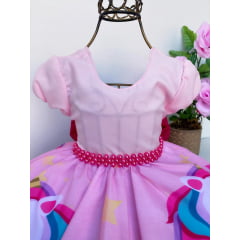Vestido Infantil Unicórnio Rosa Luxo Princesas Festa