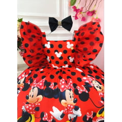 Vestido Infantil Vermelha Minnie Bolinhas Pretas C/ Laço Luxo