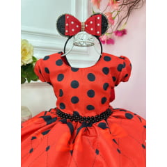 Vestido Infantil Vermelho da Minnie Festas Luxo