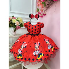Vestido Infantil Vermelho da Minnie Festas Luxo