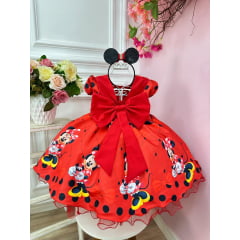 Vestido Infantil Vermelho da Minnie Festas Luxo