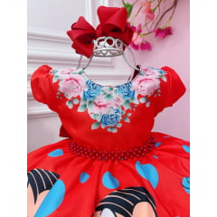 Vestido Infantil Vermelho da Mônica e Sansão Festas Luxo