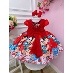 Vestido Infantil Vermelho da Mônica e Sansão Festas Luxo