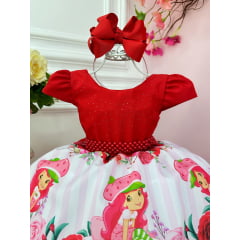 Vestido Infantil Vermelho Moranguinho Festas Luxo