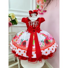 Vestido Infantil Vermelho Moranguinho Festas Luxo
