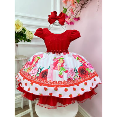 Vestido Infantil Vermelho Moranguinho Festas Luxo