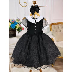 Vestido Infantil Wandinha C/ Glitter Princesas