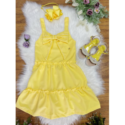 Vestido de Alça Infantil Amarelo Casual Festas Luxo