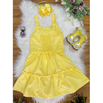 Vestido de Alça Infantil Amarelo Casual Festas Luxo
