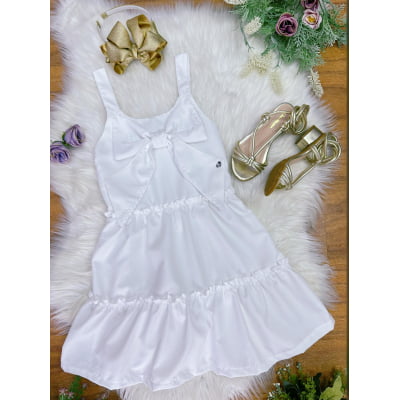 Vestido de Alça Infantil Branco Casual Festas Luxo
