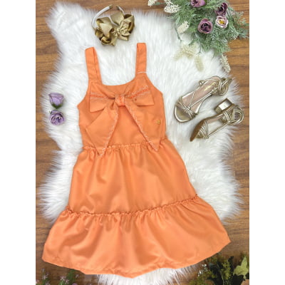 Vestido de Alça Infantil Laranja Casual Festas Luxo