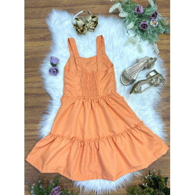 Vestido de Alça Infantil Laranja Casual Festas Luxo
