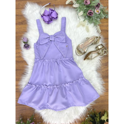 Vestido de Alça Infantil Lilás Casual Festas Luxo