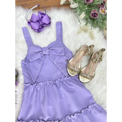 Vestido de Alça Infantil Lilás Casual Festas Luxo